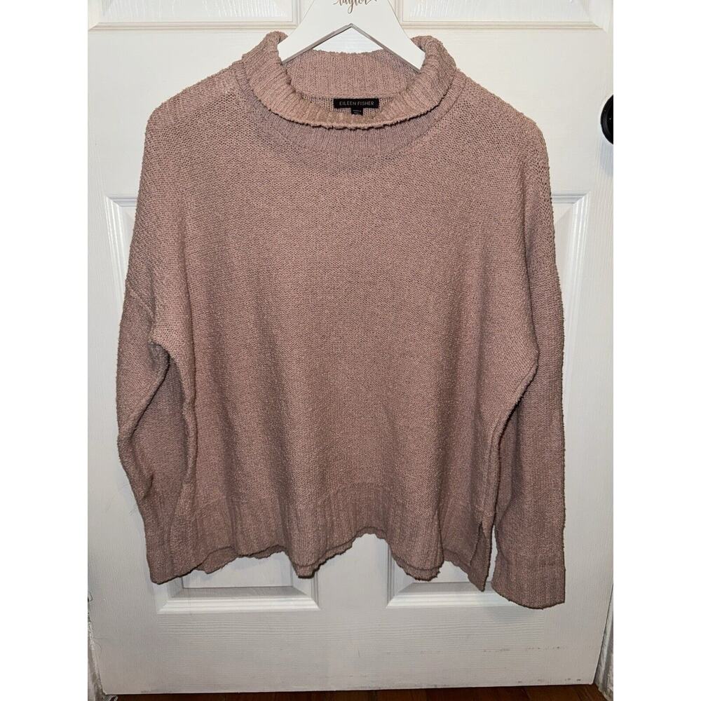 Eileen Fisher Pink Ribbed Mock Neck Sweater Jumper‎ Size M Organic Cotton